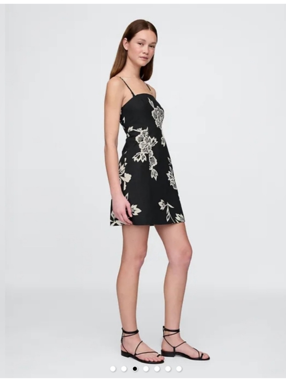 GAP Black Floral Linen-Blend Mini Dress With Removable Straps Size XSmall